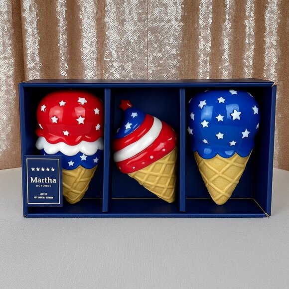 Martha Stewart Patriotic Ice Cream Cone Set – NIB 🎆 Red White Blue Stars 🍦 - Picture 1 of 6